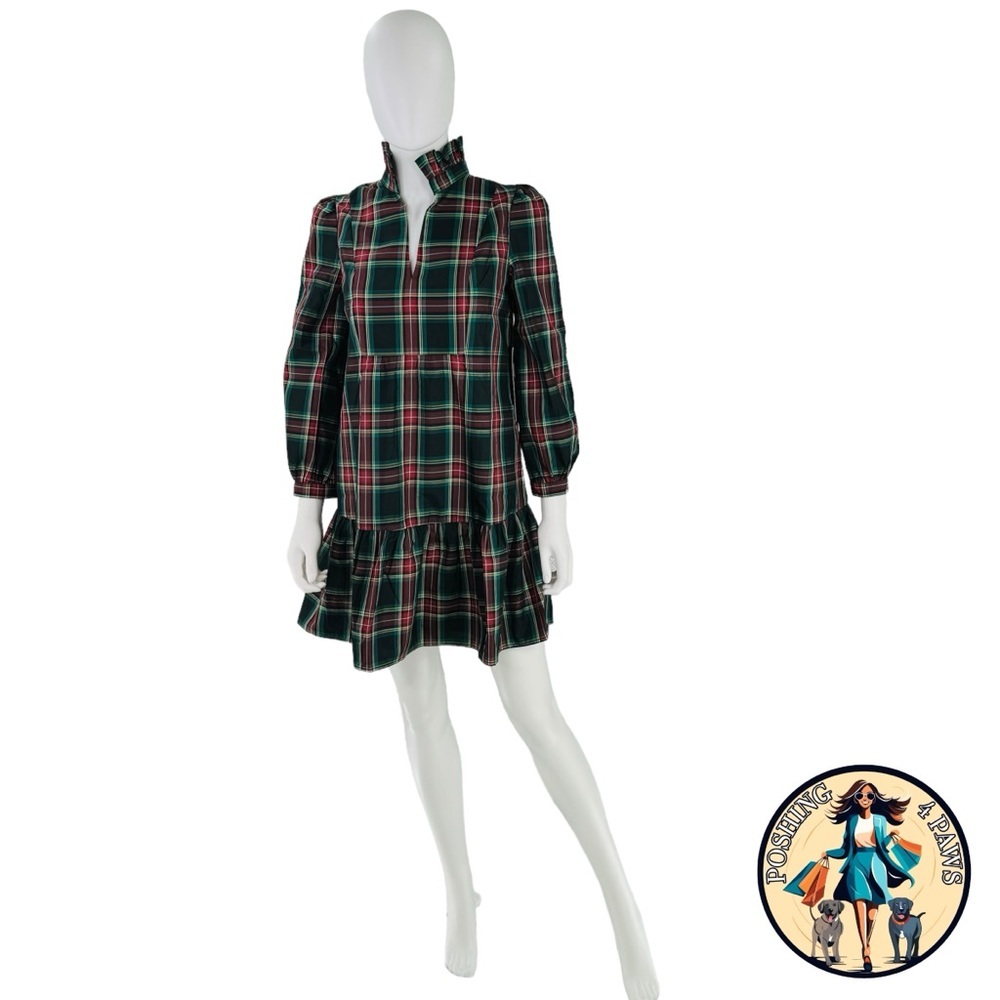 Tuckernuck Palmerston Tartan Plaid Drop Waist Long Sleeve Mini Dress Size Medium - Picture 7 of 15